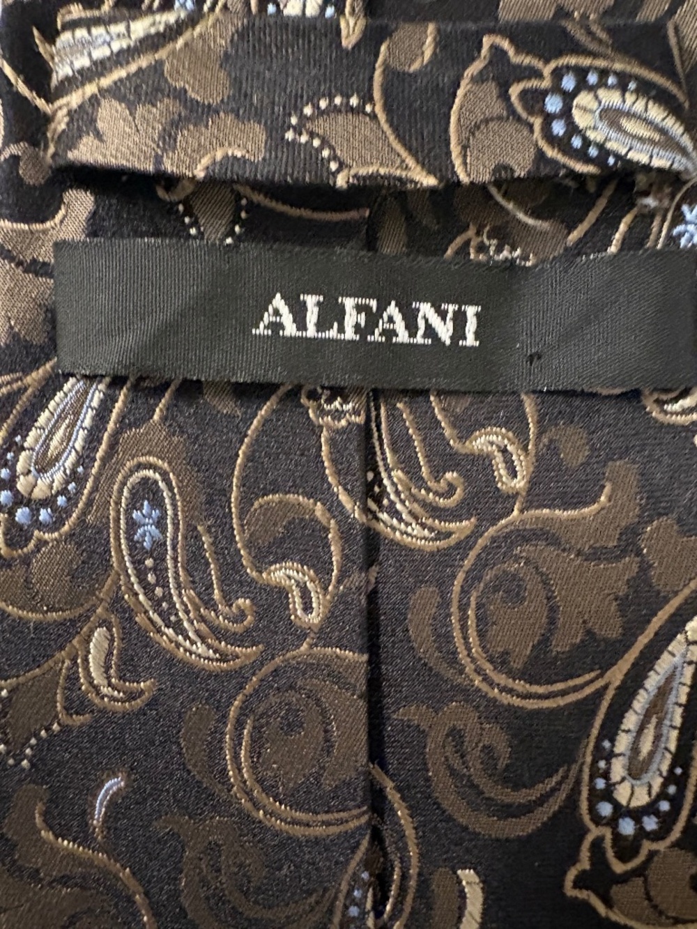Alfani Silk Paisley Necktie Black Bronze Gold Classic 3.25"